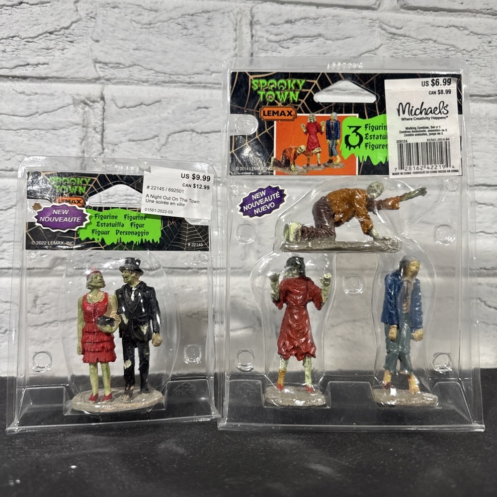 Lemax Spooky Town Halloween Accessory Figures Lot Walking Zombies Night Out Town